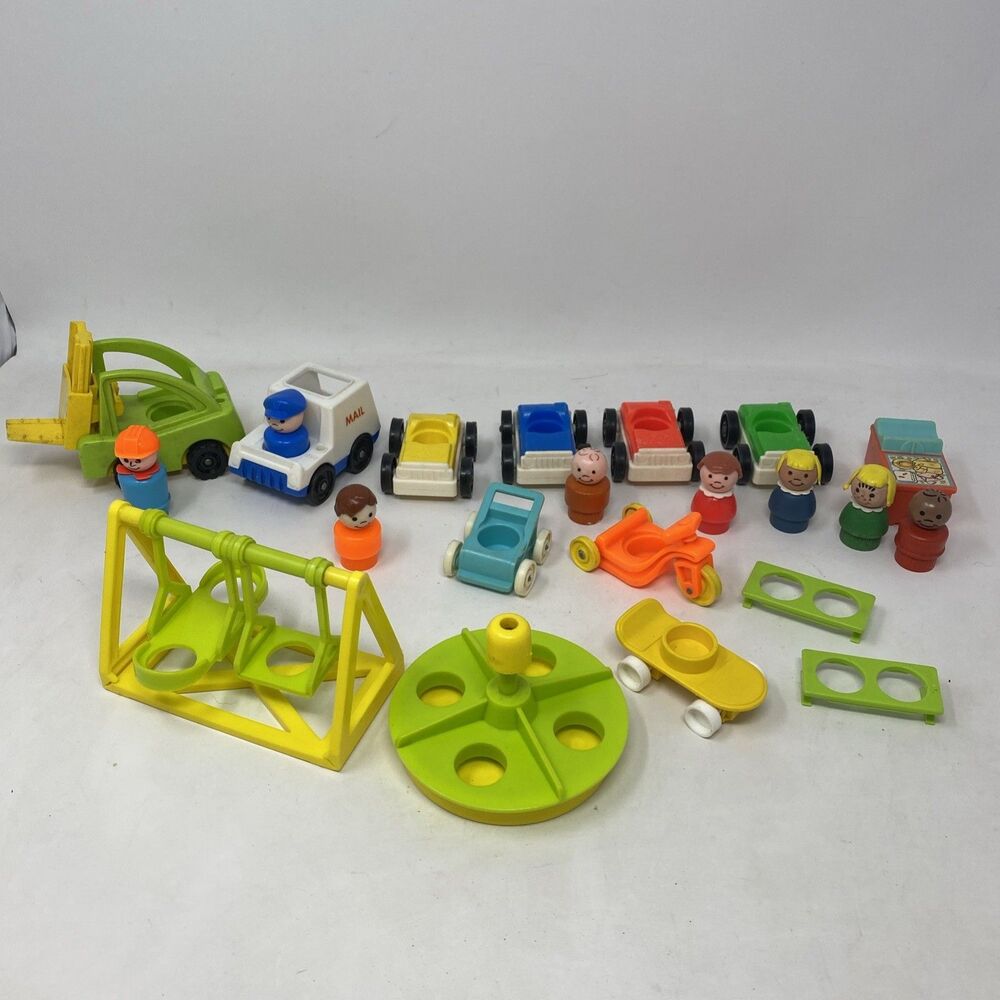 Fisher-Price Little People Vintage Wooden Peg People Figures Lot of 9 + Extras